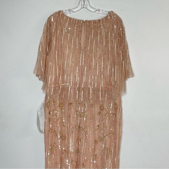 Mac Duggal 9064 Size 14 Embellished V-neck Wrap Top Cape Trumpet Gown, Blush - Picture 5 of 10